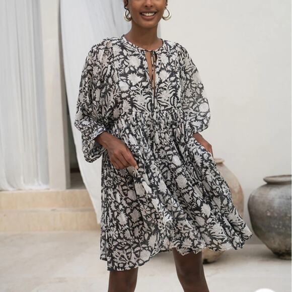 Daughters of India Kyra Mini - Pepper Brown Cream Floral Paisley Patterned Flowy - Picture 1 of 11